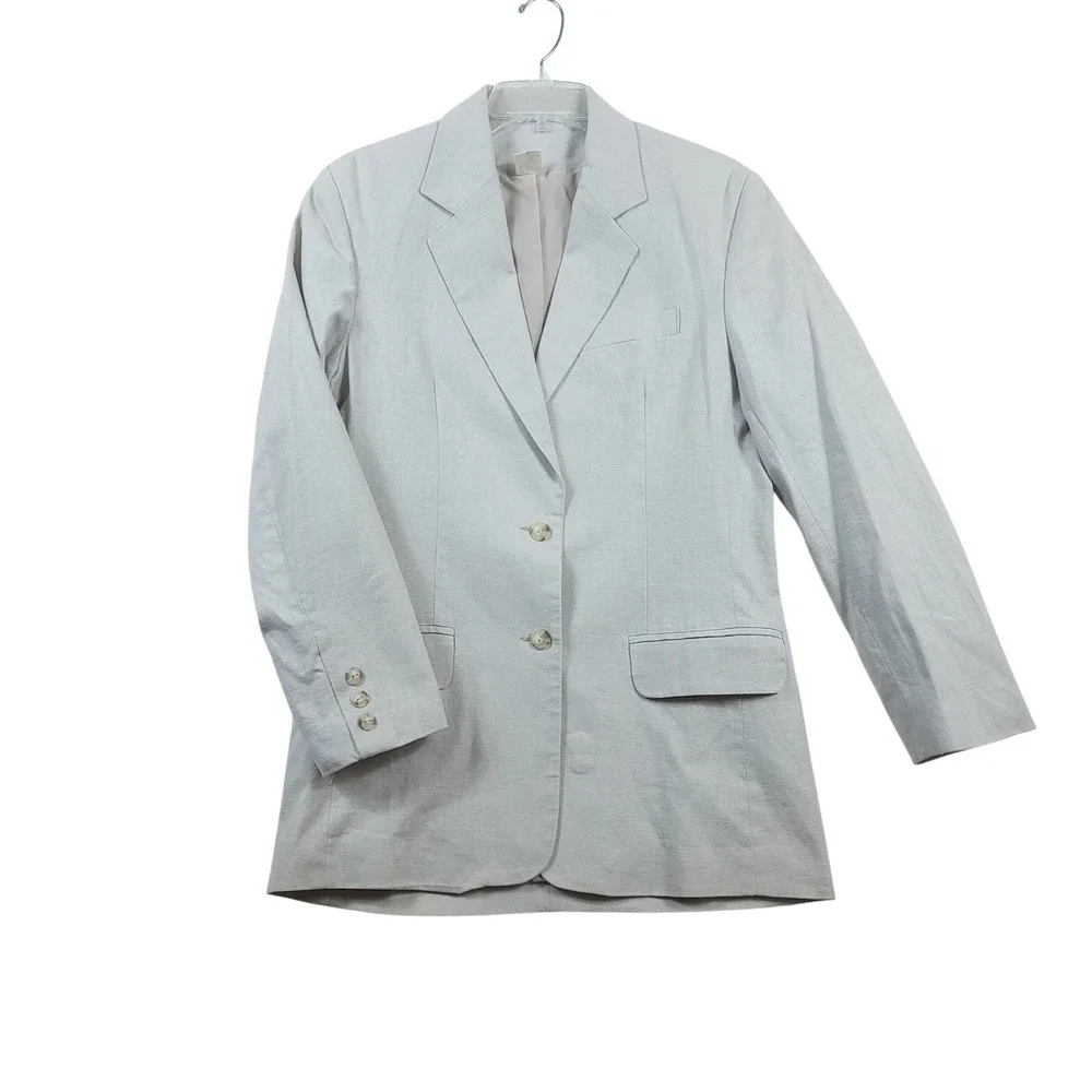 Basic Editions Vintage 90s Linen Blazer Jacket Women Small Beige Two Button